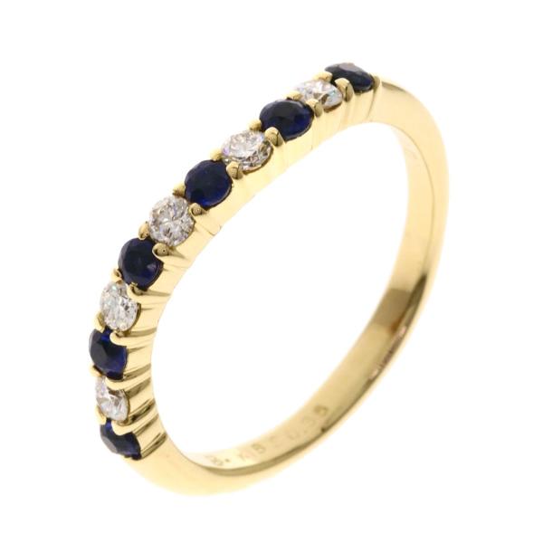 往復送料無料 Mikimoto ミキモト サファイア ダイヤモンド ハーフエタニティ リング 指輪 レディース イエローゴールド K18 中古