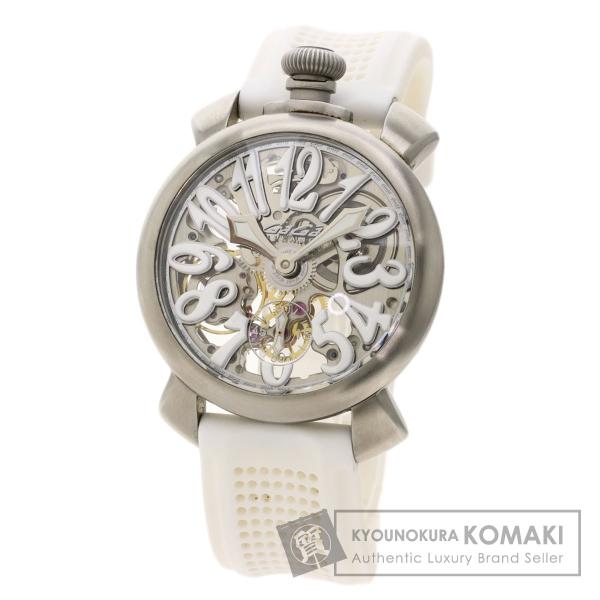 Gaga Milano 日本産 ガガ ミラノ 5310 01s マヌアーレ48mm 中古 ステンレススチール 腕時計 ラバー メンズ