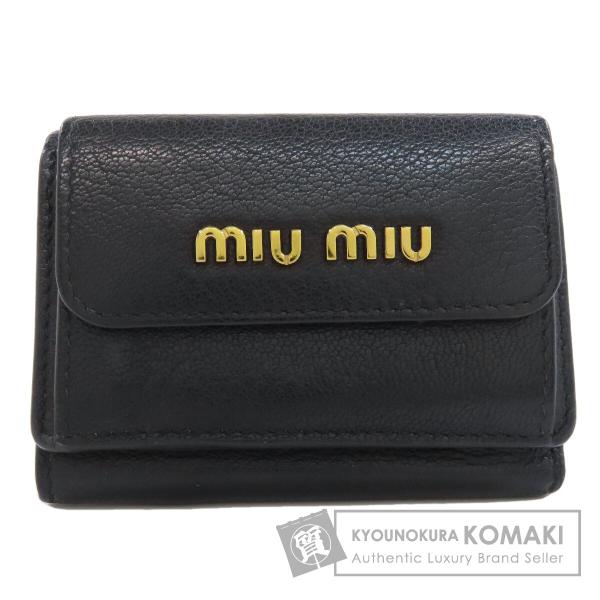 現行品 miumiu 三つ折り財布 マテラッセ ブラック ロゴ金具 RFID 現行品 miumiu 三つ折り財布 マテラッセ ブラック ロゴ金具 RFID
