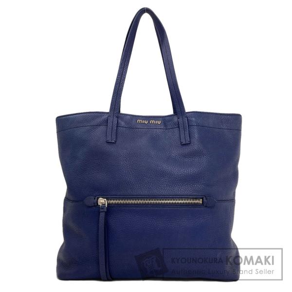 miumiu トートバッグ　ネイビー miu miu（ミュウミュウ） ロゴ トートバッグ カーフ レディース 中古