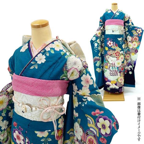 セール 20%off 仕立付き 正絹 振袖単品 f-499-t 辻が花絞り ブルー