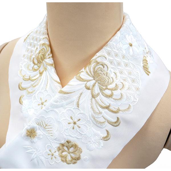 振袖用 刺繍 半襟 he-008 白 金 刺繍入り 振袖 成人式 結婚式 半