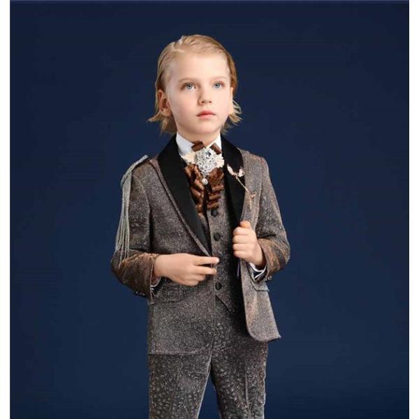 キッズ フォーマル 男の子 リングボーイ スーツ 子供服100cm 150cm 4点上下セットアップ 結婚式 卒業式 演奏会 演出服 ギラギラ Floo Co Id