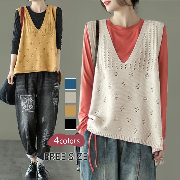 ニット ベスト タンクトップ Vネック レディース メッシュ トップス 無地 大きいサイズ コーデ 40代 秋冬 仕事 カジュアル 体型カバー 62sep21vzzmjcs15 協和屋 通販 Yahoo ショッピング