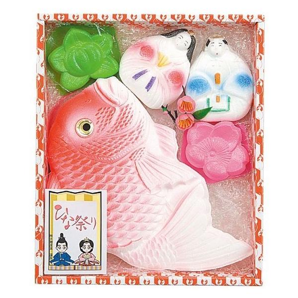 ひなまつり 初節句内祝用（桃の節句・ひな）祝鯛と縁起物のセット　祝い砂糖　鯛型砂糖製品　成型砂糖ギフト (HN-180)