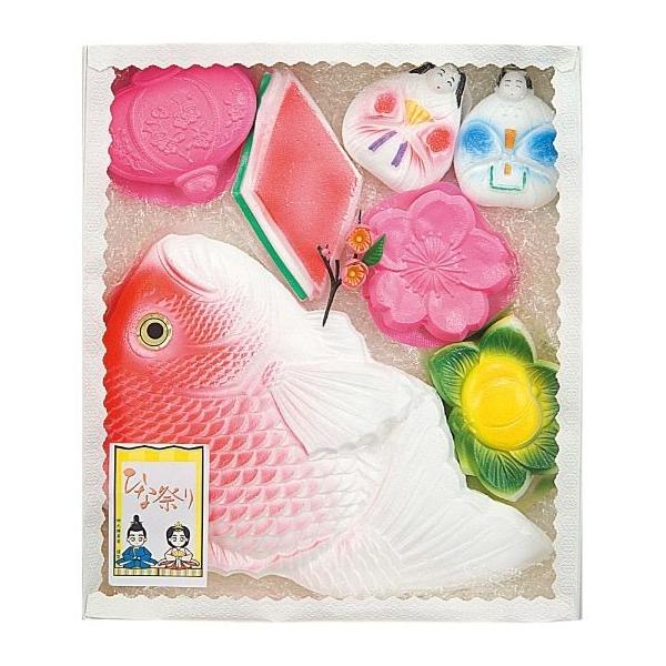ひなまつり 初節句内祝用（桃の節句・ひな）祝鯛と縁起物のセット　祝い砂糖　鯛型砂糖製品　成型砂糖ギフト (HN-300)