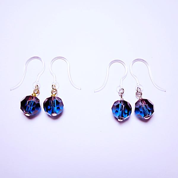 P1464LCBLU 樹脂フック ピアス  金属アレルギー対応 カットガラス ブルーパープル