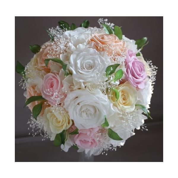 バラ・アジサイ・カスミソウはプリザーブド使用ですスマイラックス（グリーン）はアート使用ですサイズは約ですが直径２０ｃｍになります写真はサンプルですお色違いでお作りいたします