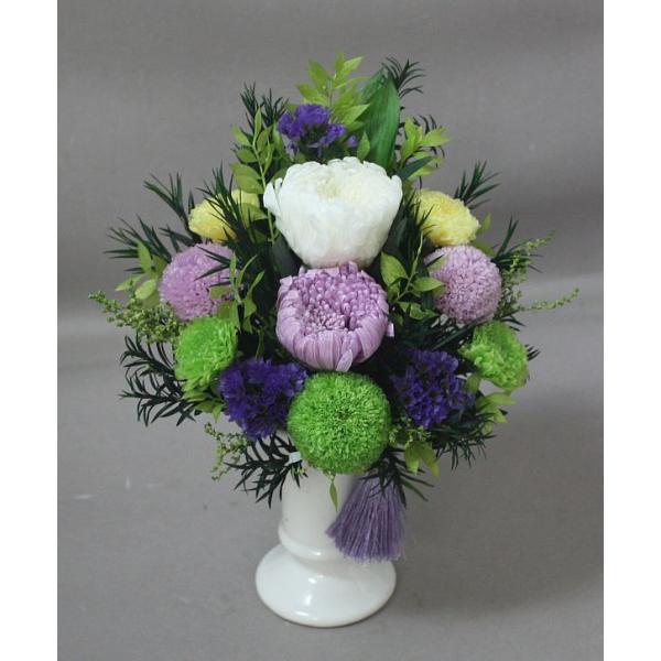 仏花　プリザーブドフラワー　お供えの花　パープル系 花器付2基　現代仏花 kyu-toyosi_butupa-purukaki