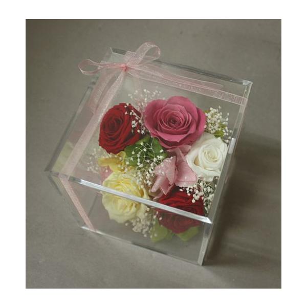 バラ・アジサイ・カスミソウすべてプリザーブド使用クリアケースの中にアレンジしてありますケースサイズは１０×１０×１０になります色違いでお作りする事も可能ですプレゼントされる方への直接発送も致します配達日時も指定できますご不明なことがございま...