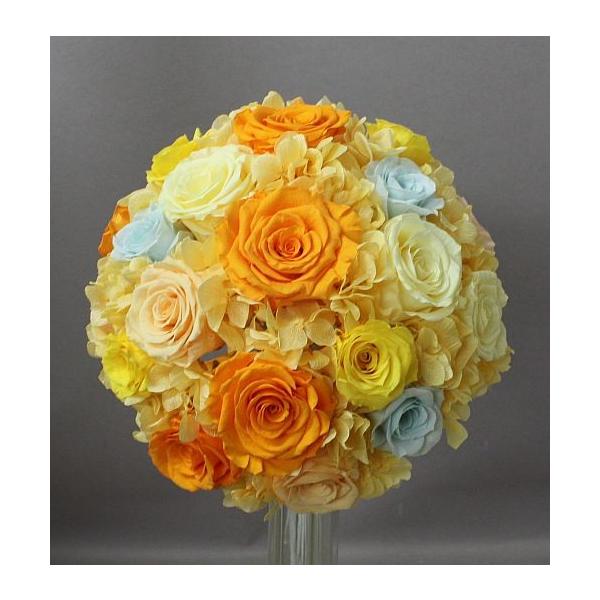 ★プリザーブドフラワー＊ラウンドブーケ　明るい色合いのブーケです　ブートニア付きですのでお得です★色違いでお作りすることも可能です　ご希望をお知らせください