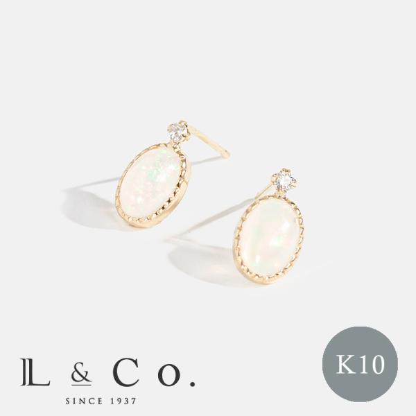 ピアス レディース プレゼント 彼女 妻 ギフト プラチナ K10 オパール ダイヤモンド 0.04ct 上品 かわいい L&Co. エルアンドコー