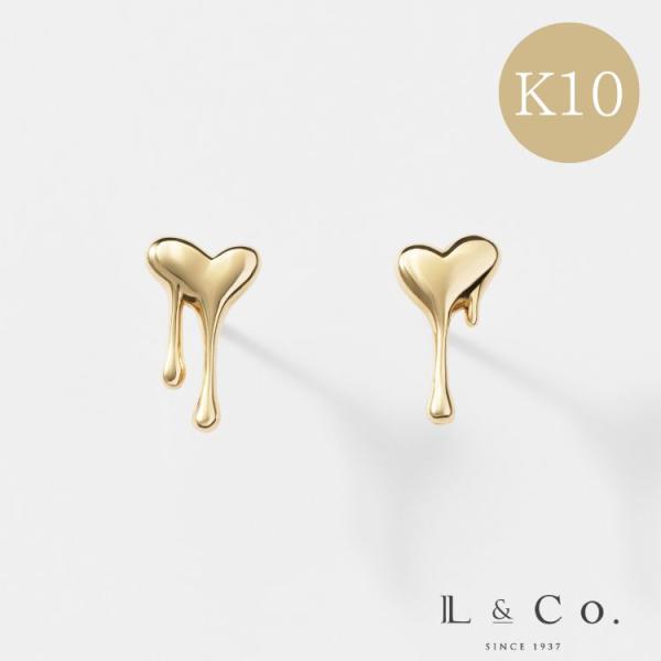 ピアス レディース K10 10金 イエローゴールド  ハート　メルトハート スタッドピアス シンプル 小さめ L&Co.エルアンドコー