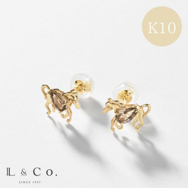 Jewel closet by L&Co. K10 馬/ホース カラーストーン ピアス イエロー