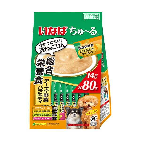 他サイト： P-4901133827921 いなばペットフード ちゅ〜る 総合栄養食 チーズ・野菜バラエティ 14g×80本入 ドッグフード 液状ごはんの商品画像