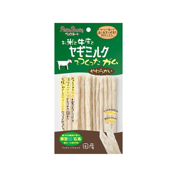 P-4984937684532 ペッツルート お米と牛皮とヤギミルクでつくったやわらかいガム ヤギミルクソフトガム棒型 SS16本 国産