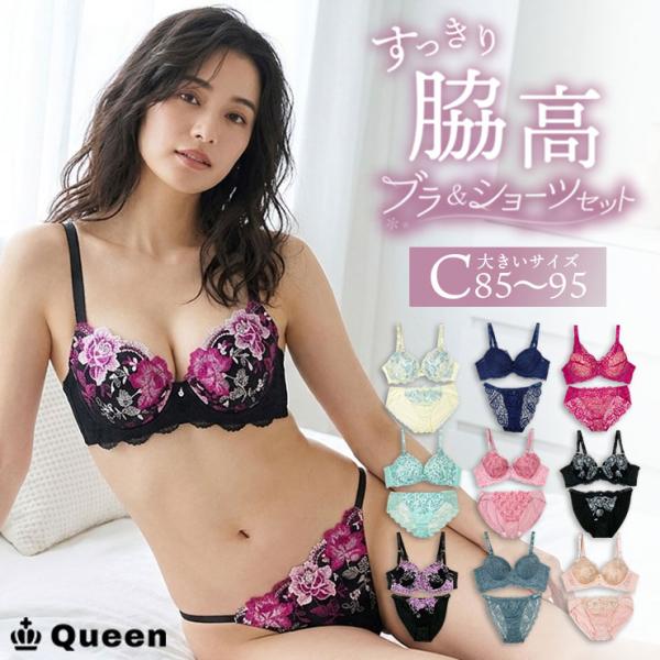 大きいサイズ ブラショーツセット 脇高 レースブラ レディース 下着 かわいい まとめ買い C85 C90 C95