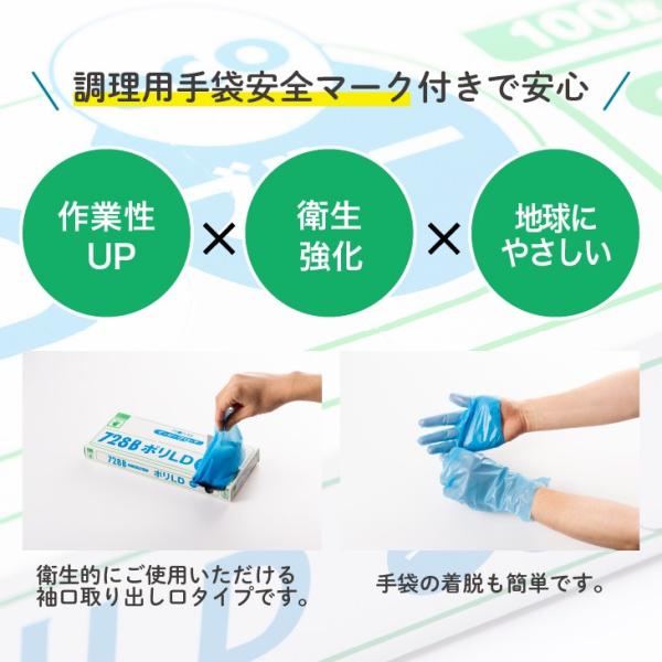 ポリ手袋「使い捨て エコ外エンボス728B ブルー Sサイズ」100枚入り