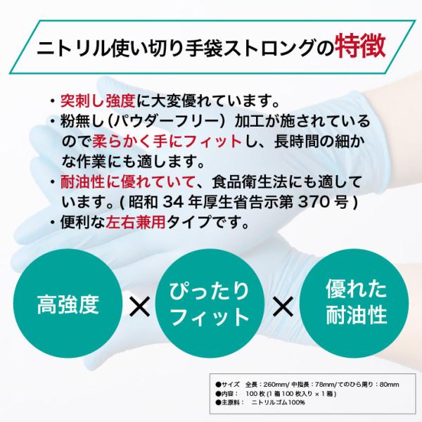 ゴム手袋「ニトリル ストロング ブルー 使い捨て SSサイズ」100枚入り
