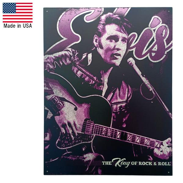 メタルサイン "ELVIS PRESLEY" エルヴィス・プレスリー パープル 看板 縦40.5cm×横32cm ■ アメリカ ロック エルビスプレスリー 壁掛け ブリキ看板