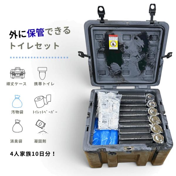 iZA 簡易トイレセット 凝固剤 防臭袋 汚物袋 トイレットペーパー セット 屋外保存可能 4人家族 10日分 200回分