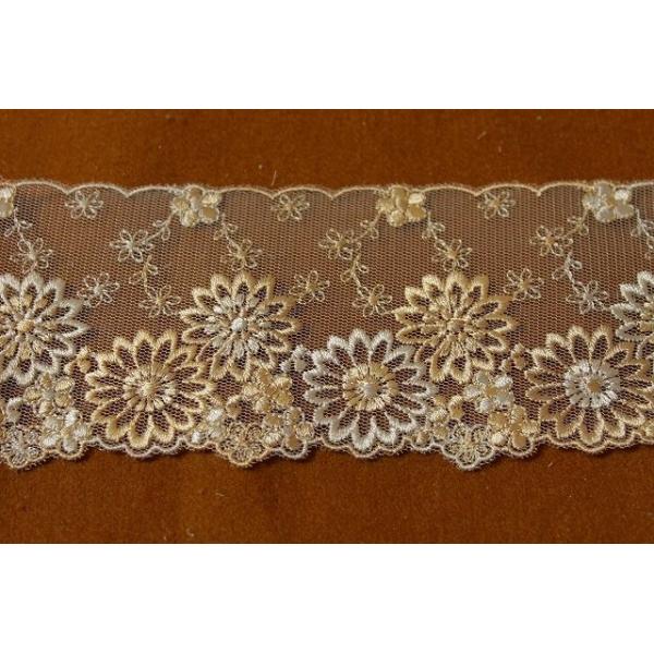 日本製1m！幅8.2cm花柄チュールレース ブラウン [99974 茶色BR