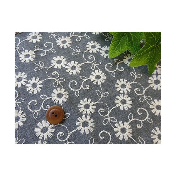 厚手 国産 デニム調 花柄刺しゅう 【1個96cmx50cm】 2個まで