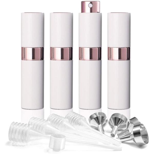 【4セット】香水アトマイザー 携帯用 ミニボトル スプレー 詰め替え 8ml 漏れない 男女兼用 旅行 WHITE（4本）
