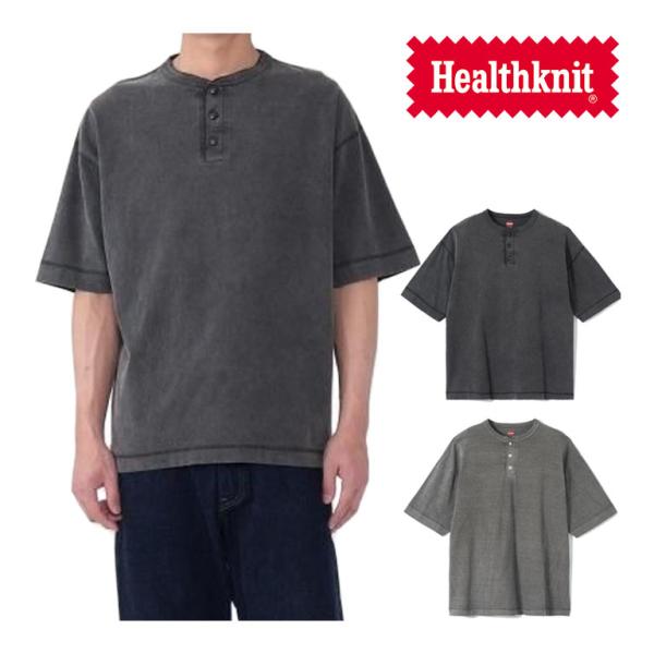 Healthknit（ヘルスニット） サルファー染めヘンリーネック半袖Tシャツ
