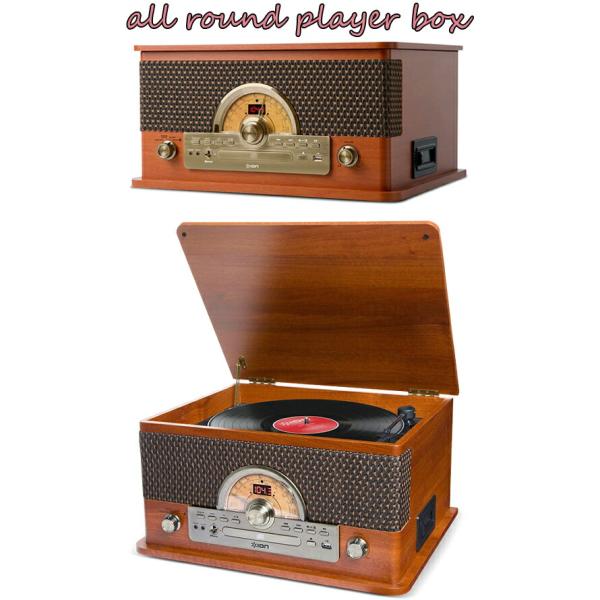 天然木キャビネットオールインワンプレイヤー レコードプレイヤー&CD