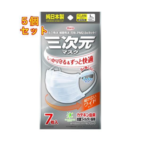 他サイト： 三次元マスク　すこし大きめ　Ｌサイズ　ホワイト　7枚×5個の商品画像