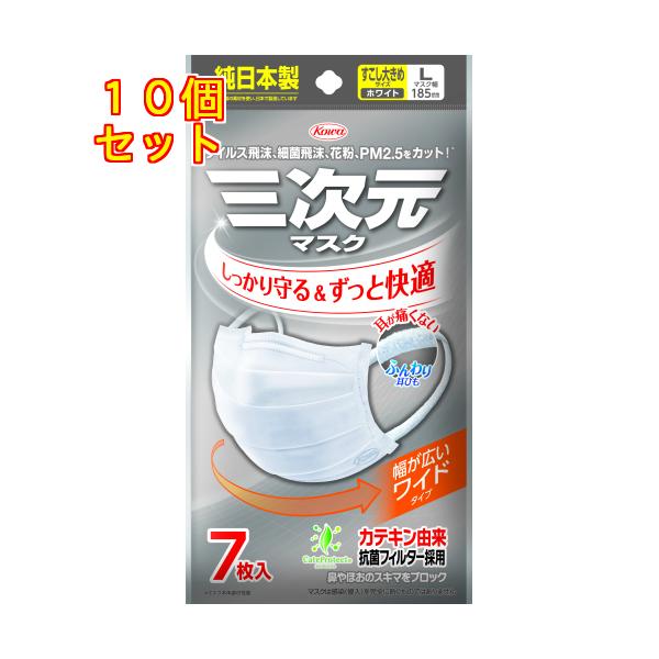 他サイト： 三次元マスク　すこし大きめ　Ｌサイズ　ホワイト　7枚×10個の商品画像