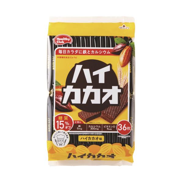 子どもから大人まで幅広い年齢層に人気の栄養機能食品&amp;健康サポートウエハース。カルシウム、鉄分を摂取できる。