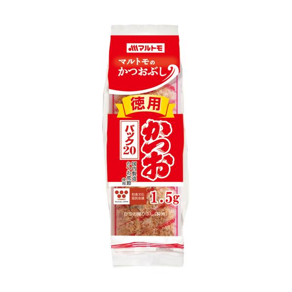 かつお荒節を使用したお徳用かつおパックです。料理にふりかけやすいように、小さなサイズの削りぶしに加工しました。食べた時の食感もやわらかです。
