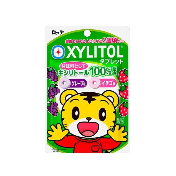 キシリトールが甘味料中100％配合されているタブレットで、子供に人気のグレープ味とイチゴ味の2種類の味が楽しめます。