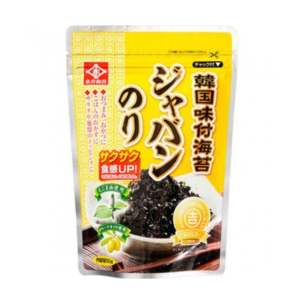 フレーク状の海苔を、ごま油、塩、オリーブ油などで味付して、香ばしく炒めた韓国海苔です。