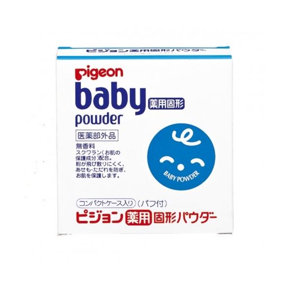 飛び散りにくい固形で、上半身の使用に向いている薬用パウダーです。あせもやただれを防ぎます。スクワランを配合しています。