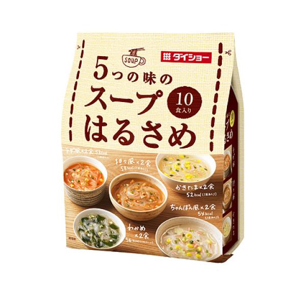 チゲ風、坦々風、かきたま、わかめ、ちゃんぽん風の5つの味が楽しめる春雨スープです。