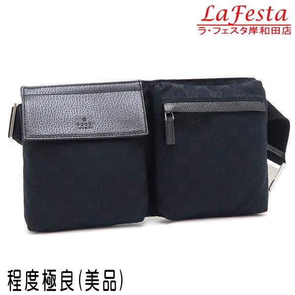 極美品GUCCI ウエストポーチボディーバッグブラックレザーGG