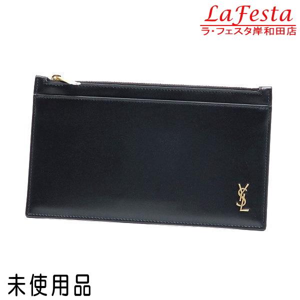 サンローラン 長財布 ビルポーチ レザー ブラック 黒 ゴールドYSL 