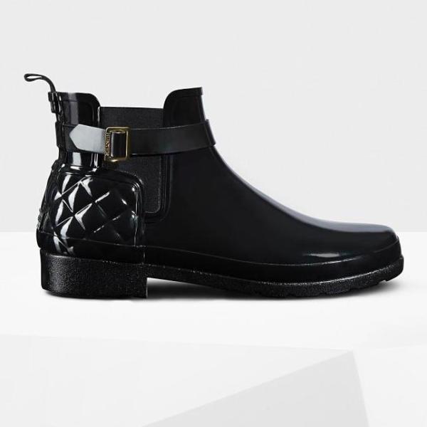 ハンター HUNTER リファインド グロス キルテッド チェルシー レディース WFS1032RGL-BLK