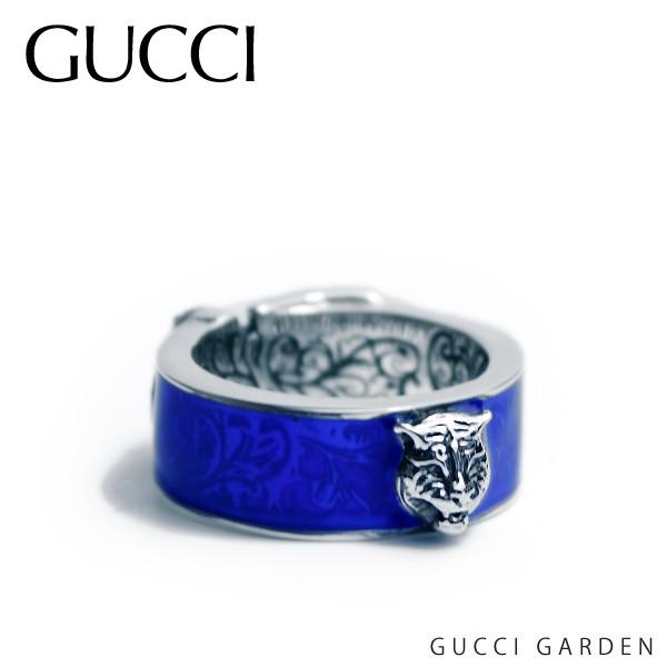 GUCCI グッチ ガーデン ブルーエナメルシルバーリング メンズ