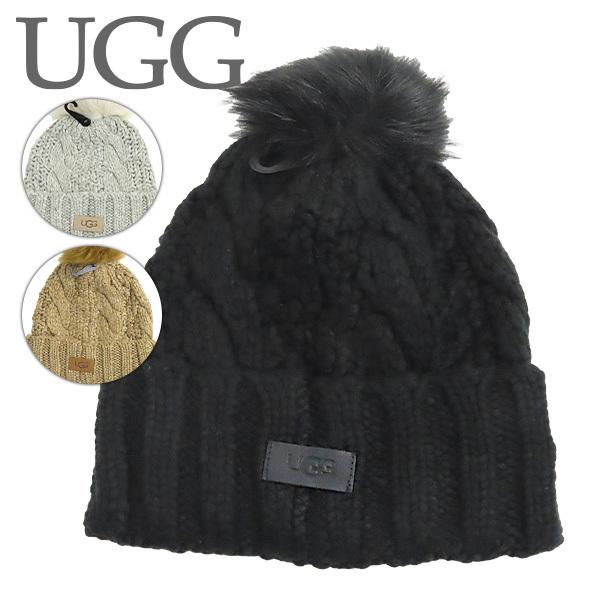 UGG（アグ） KNIT CABLE BEANIE WITH FAUX FUR POM ニットケーブル