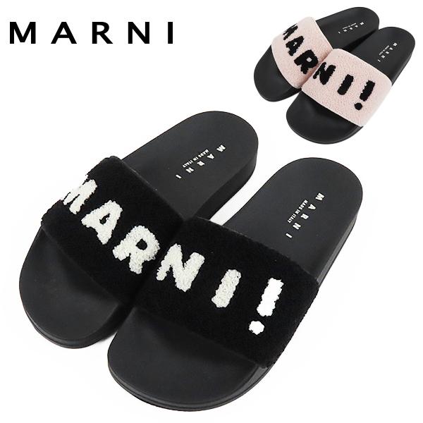 MARNI マルニ SLIDE SAMS010202 P3556 ZI969 ZL256 BLACK+LILY WHITE+BLACK  TAN+BLACK サンダル ラバーサンダル ボア ロゴ フラットシューズ 靴 レディース