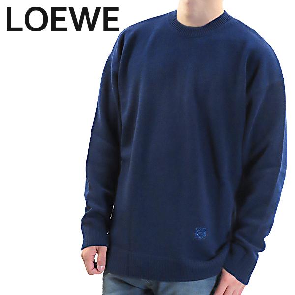 LOEWE ネイビー ウール セーター 肘パッチ付き LOEWE ネイビー ウール セーター 肘パッチ付き LOEWE ネイビー