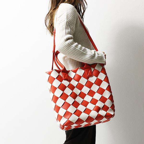 BOTTEGA VENETAイントレチャート トートバッグ パッチワーク レッド BOTTEGA VENETAイントレチャート トートバッグ パッチワーク