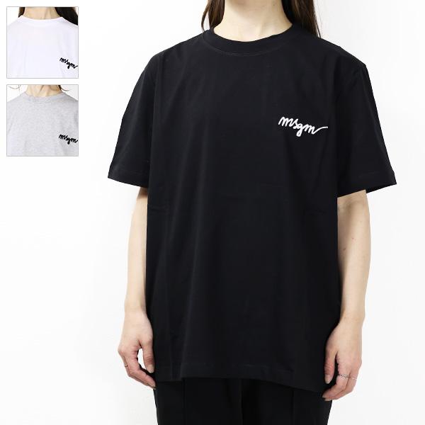MSGM エムエスジーエム Tシャツ ロゴT ロゴ刺繍 コットン 半袖 