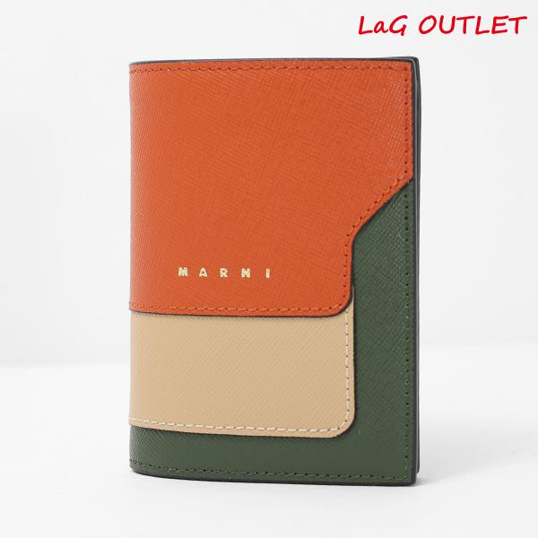 しょこら✨ MARNI 二つ折り財布 レザー 人気 黒×ベージュ×オレンジ MARNI（マルニ） 【LaGアウトレット】【返品交換不可】 二つ折り財布