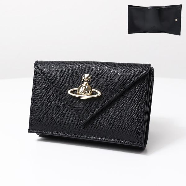 美品 ヴィヴィアンウエストウッド 折財布 ブラック 三つ折り財布 レター型 Vivienne Westwood（ヴィヴィアンウエストウッド） Saffiano Envelope