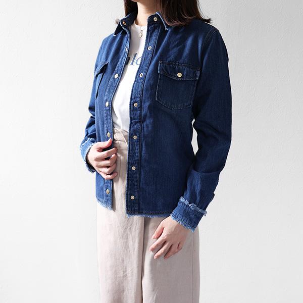 Chloe クロエ デニム棒タイシャツ プルオーバー ジャケット Chloe（クロエ） Frayed Denim Shirts フレイド デニムシャツ 長袖